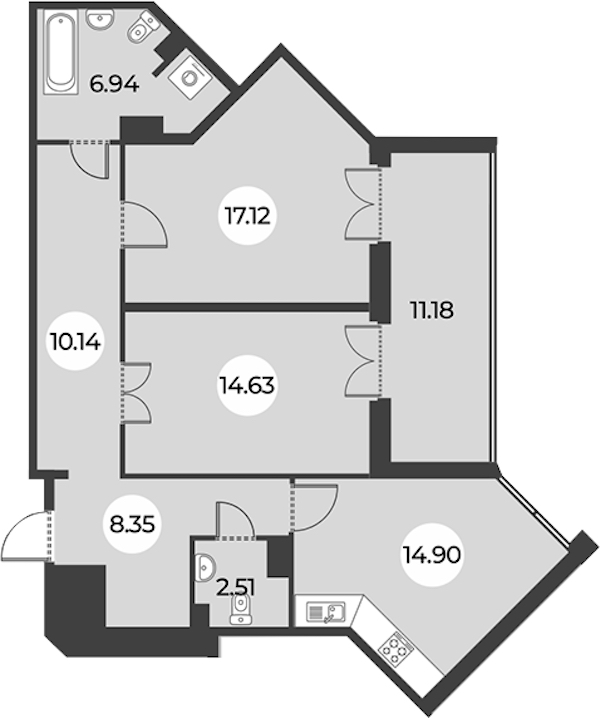 2-комнатная квартира 80.18 м², 13/24 эт., ЖК «Огни Залива»